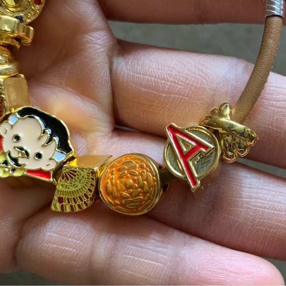 Pandora Tan Leather Slide Bracelet w/ Doctor Strange Theme Charms One Size EUC - Picture 12 of 13